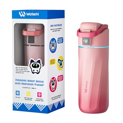 WATERH BOOST Kids Smart Water Bottle with Reminder & Tracker, 16oz | BPA-Free, Vacuum Insulated Stainless Steel, 24H Cold & 12H Hot, DIY Fridge Magnets, Rubber Base, Ideal for Travel & Camping - color: Pink Fade