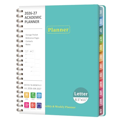 Planner 2026-2027, Academic Weekly and Monthly Calendar Planner, July 2026 - June 2027, Hardcover Spiral Agenda Book, School Supplies for Teacher Student - Letter Size(8.5" x 11") - color: L-Aquamarine, size: 8.5"x11"(Jul 2026-Jun 2027)