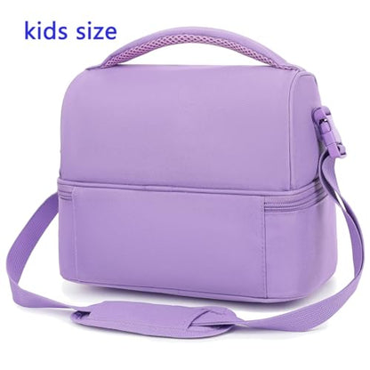 FlowFly Double Decker Cooler Insulated Lunch Bag Large Tote for Boys, Girls, Men, Women, with Adjustable Strap,Purple - color: Purple