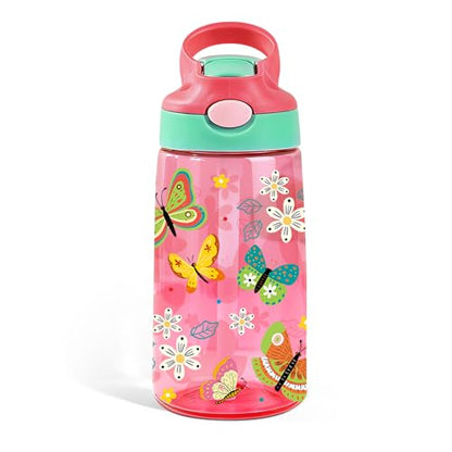 Butterfly Gifts 14oz Water Bottle with Straw - Leakproof BPA-Free Plastic Pop-Up Spout, Reusable Leak Proof Travel Bottle for Outdoor Sports - color: Butterfly2