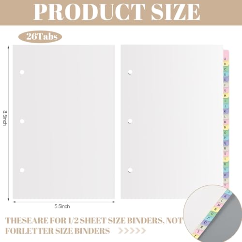 Sayglossy 1 Set A to Z Tab Alphabet Dividers for 3 Ring Binder 5 1/2 x 8 1/2 Inch Binder Dividers Customizable Table of Contents Page with A to Z Tabs for Student Teacher Office Organize (Pastel) - color: Pastel