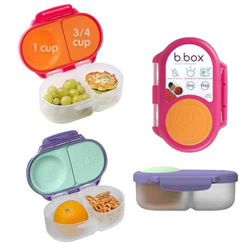 b.box Snack Box 2-Pack, Snack Containers for Kids, 1.75 Cup Kids Lunch Box | 1 3/4 Cup Bento Box for Kids, Lunch Containers, Leak Proof, Dishwasher Safe, BPA Free, PFAS Free, Ages 4m+ - color: Strawberry Shake + Lilac Pop, size: 2-pack