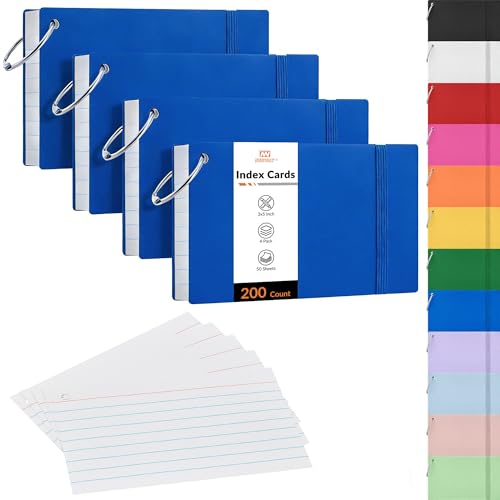 NEEWAY Ruled Index Cards with Ring 3x5 Inches, 200 Count Note Cards Lined, Flash Cards with Rings for Studying, Home and Office (Blue) - color: Blue
