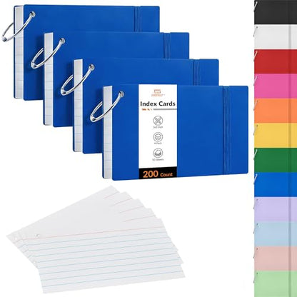 NEEWAY Ruled Index Cards with Ring 3x5 Inches, 200 Count Note Cards Lined, Flash Cards with Rings for Studying, Home and Office (Blue) - color: Blue