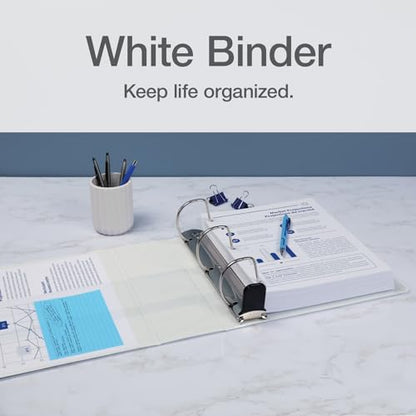 Oxford 3 Ring Binders, Durable Binders for School and Office, 4 Inch, ONE-Touch Easy Open D Rings, View Binder Covers, 4 Interior Pockets, PVC-Free, Holds 880 Sheets, White, 2 Pack (79921) - color: White