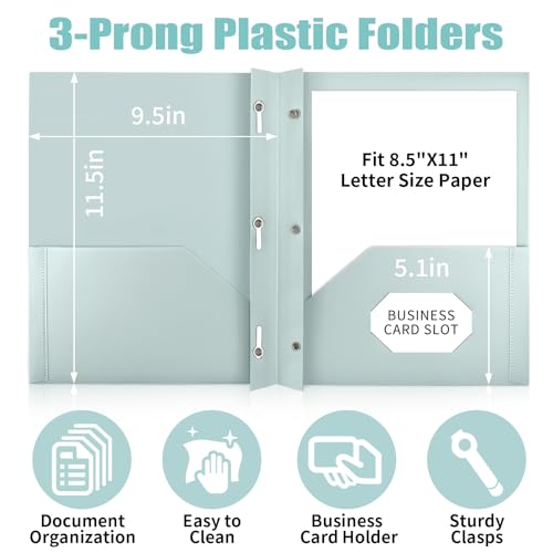 Plastic Folders with Pockets and Prongs (Pastels,12 Pack),Fit Letter Size Paper,Business Card Slot,2-Pocket Folder for School Office or Home,Durable Acid-Free Poly,Back to School Supplies Bulk