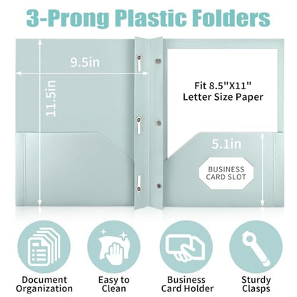 Plastic Folders with Pockets and Prongs (Pastels,12 Pack),Fit Letter Size Paper,Business Card Slot,2-Pocket Folder for School Office or Home,Durable Acid-Free Poly,Back to School Supplies Bulk