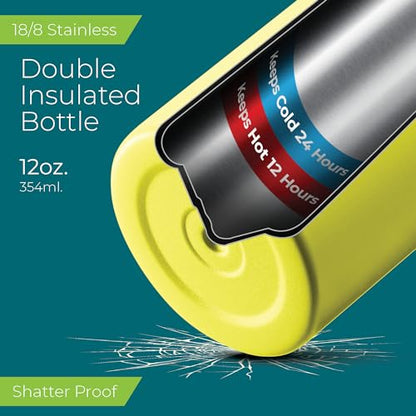 SIPX™ 12 oz Insulated Water Bottle with Straw Lid – Leakproof Stainless Steel, BPA-Free, Easy to Carry – Perfect for School, Camp, Sports & Travel –Yellow - color: Yellow