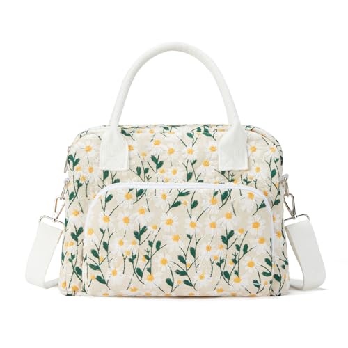 MEXS Insulated Lunch Bag for Women Men Large Reusable Lunch Box Adult Leakproof Portable Cooler Tote Bags for Work Picnic - color: White Daisy