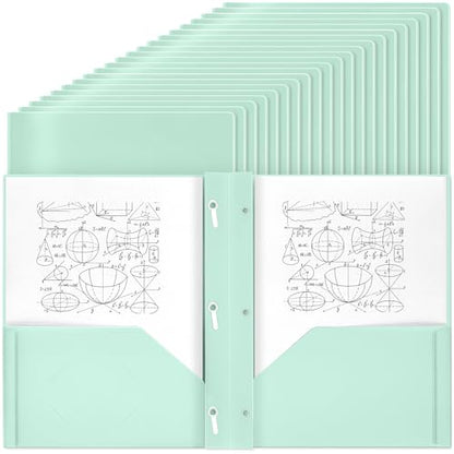 Yeaqee 30 Pcs Plastic Folders with Pockets and Prongs Plastic Folder 2 Pockets 3 Prongs with Business Card Slot Back to School Folders for Students, Teachers, Office Workers (Mint Green) - color: Mint Green