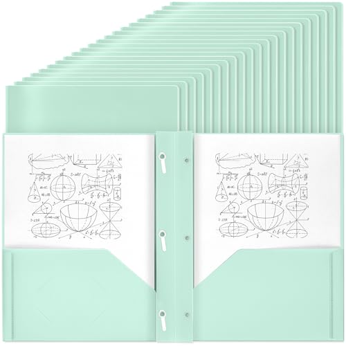 Yeaqee 30 Pcs Plastic Folders with Pockets and Prongs Plastic Folder 2 Pockets 3 Prongs with Business Card Slot Back to School Folders for Students, Teachers, Office Workers (Mint Green) - color: Mint Green