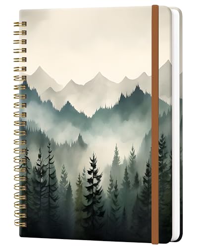 Spiral Journal Notebook for Women, Hardcover A5 College Ruled Notebook, 120 Pages, Thick Paper, Cute Lined Journal for School, Office & Work, 6 x 8.4 in(Misty Forest) - color: Misty Forest