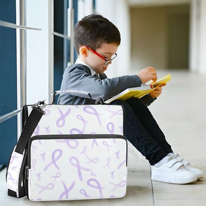 Purple Bow Ribbons Zippered Binder Bag with Shoulder Strap & Handle Waterproof 1.5 Inch 3 Rings Pencil Cases Portfolio Binder Document Storage - color: Purple Bow Ribbons