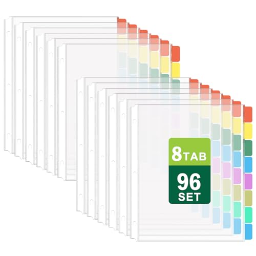 HABGP 96Pcs/12 Set Clear Binder Sheet Protectors - 8.5x11 Letter Size, 8 Tab Plastic Binder Dividers with Pockets and Tabs - size: 12 Set (96 Pcs)