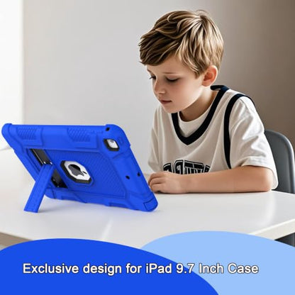 iPad 6th Generation Cases, iPad 5th Generation Case, iPad 9.7 Case, Hybrid Shockproof Rugged Drop Protection Cover Built with Kickstand for iPad 9.7 inch A1893 / A1954 / A1822 / A1823 (Blue+Black) - color: Blue+Black