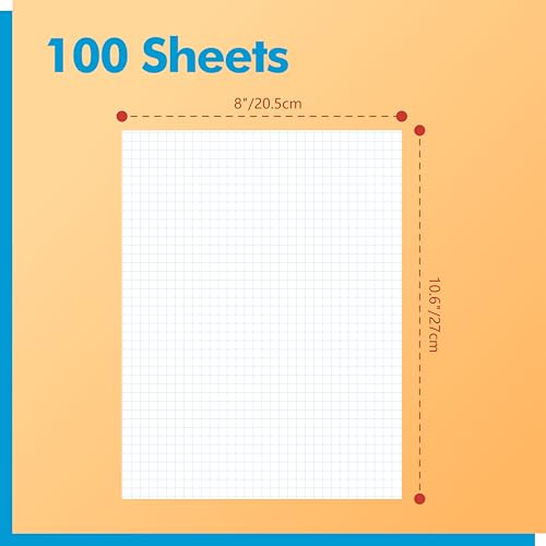 100 Sheets Graph Paper, Double-sided Grid Paper 4x4 Graph Ruled Paper (4 Squares per inch), Easy to Tear Blueprint Grid Pad For Students, Officers, Engineering Drawing, Drafting