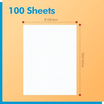 100 Sheets Graph Paper, Double-sided Grid Paper 4x4 Graph Ruled Paper (4 Squares per inch), Easy to Tear Blueprint Grid Pad For Students, Officers, Engineering Drawing, Drafting