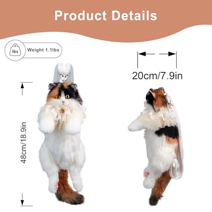 Chongker Cat Shaped Backpack - Handcrafted Stuffed Animals Plush Bag with Adjustable Shoulder, Crossbody, and Handbag Straps (Dark Calico Backpack) - style: Deep Calico Cat