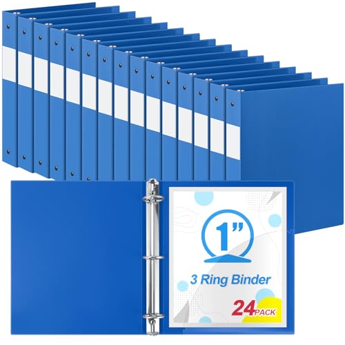 Henoyso 24 Pack 1 Inch 3 Ring Plastic Binders, Bulk Flexible PP Binders for Classroom & School Supplies, Letter Size 8.5 x 11, Holds 240 Sheets with Interior Pocket (Blue) - color: Blue