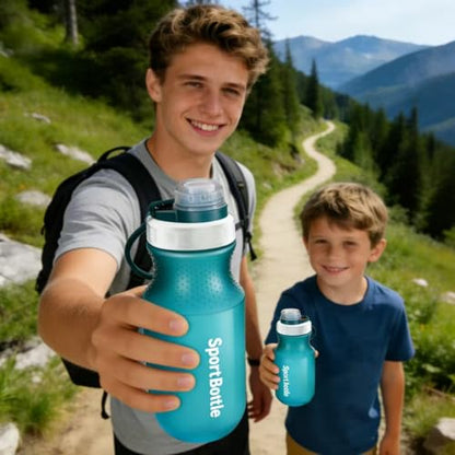 2 PCS Set Plastic Water Bottles, Sports Water Bottles with Leak-Proof Lid, Lightweight Reusable Water Bottles for Running,Gym, School, Travel, BPA Free,Leak Proof (Blue(13oz+20oz) - color: Blue(13oz+20oz）