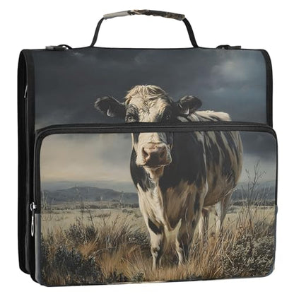 3 Ring Zipper Binder Retro Milk Cow Binders Bag with Shoulder Strap 500 Sheets Paper Organizer Trapper Keeper Documents Storage File Folder for School Office - color: A2849