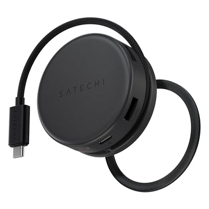 Satechi OntheGo 7-in-1 USB-C Hub, Compact Magnetic Multiport Adapter, 100W PD, HDMI 4K/60Hz, Gigabit Ethernet, 2×USB-A 5Gbps, SD/microSD Reader, Coiled Cable, for Mac & Windows – Space Black