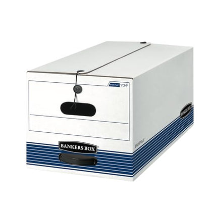 Bankers Box 12-Pack String & Button Medium-Duty File Box, Letter, FastFold | Keep important records buttoned up with secure closure, FastFold setup, reinforced handles, and stackable strength.