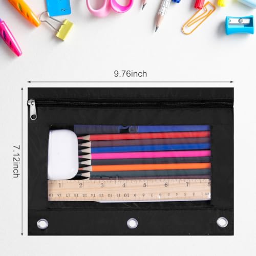 18-Packs 3 Ring Pencil Pouch with Clear Window School Classroom Binder Pocket Case Office Stationery Bag Black - color: black