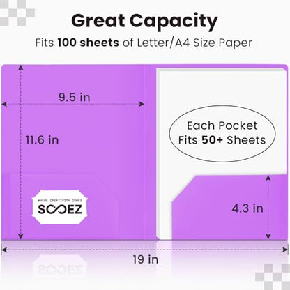 Sooez 6Pack Folders with Pockets, Pastels Colors, Heavy Duty Pocket Folder, Plastic Folders with Pockets, 2-Pocket Folder Bulk, Aesthetic File Folder, Back to School Office Filing Supplies - color: Bright Colors