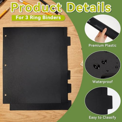 8 Tab Black Binder Dividers, Plastic Binder Dividers for 3 Ring Binders, 8.3 x 11 Inch Index Divider for Binders, 3 Hole Punched Page Divider for Office School Notebooks - color: Black