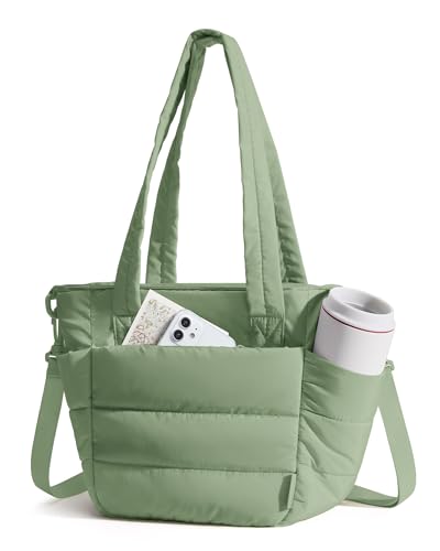 BAGSMART Lunch Bag Women Small Insulated Tote with Lunch Compartment Quilted Lightweight Puffy Tote Bag for Work, Travel, Outdoor, Green - color: 04-Green