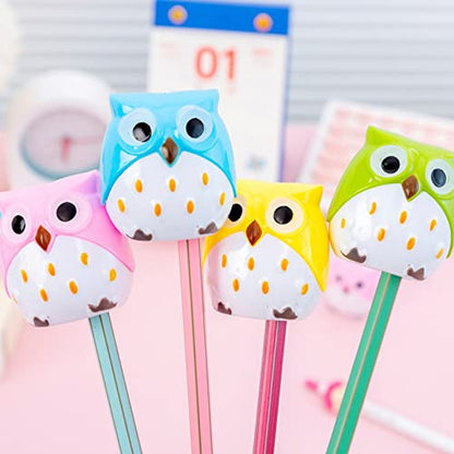 4pcs Cute Owl Pencil Sharpener with Dual Holes, Cartoon Animal Plastic Colored Cat Manual Handheld Small Compact Sharpeners for Student Kids School Classroom Must Haves Stationery Supplies