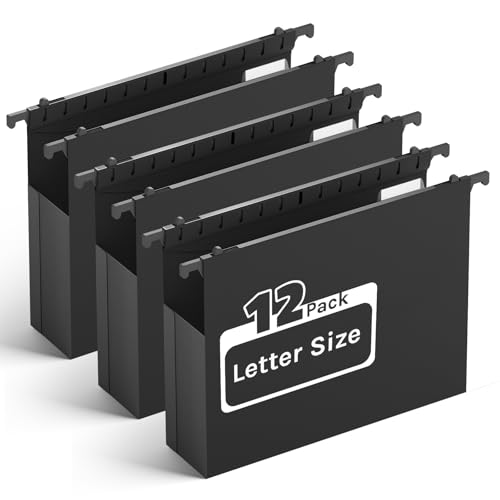 Plastic Hanging File Folders Letter Size,Heavy Duty 2" Expandable File Folder with Tabs,12 Pack Reinforced Expanding Hanging Folder,File Cabinet Folder,Extra Capacity Hanging Organizer for Home Office - color: Black, style: 12-pack 2in