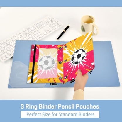 Gredecor 3 Ring Binder Pencil Pouch, Comic Soccer Zippered Pen Case Pouches with Clear Window, 2 Pack Stylish Office & School Supplie - color: Comic Soccer