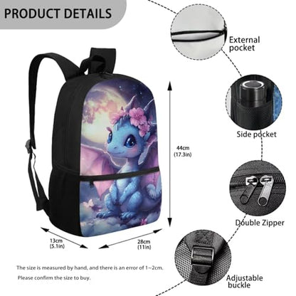 CLOHOMIN Dragon Kids Bookbag Set of 3 with Lunch Box for Girls 8-10/10-12 Middle School Backpacks for Kids Lunch Bag + Water Bottle Bag Student School Book Bags Set 4th/5th Grade Lunch Tote Bag - color: Dragon