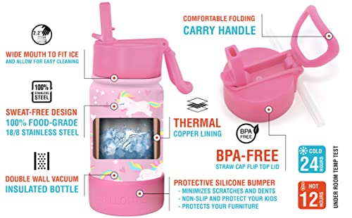 CHILLOUT LIFE 12oz Kids Insulated Stainless Steel Water Bottle with Leak Proof Straw Lid & 144 Stickers - color: Pink Unicorn, style: 12 oz
