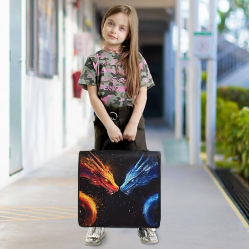 Dragons Zipper Binder with Shoulder Strap & Handle for Easy Carry, 1.5 Inch 3-Ring Binder for School, Expansion Panel and Expanding File