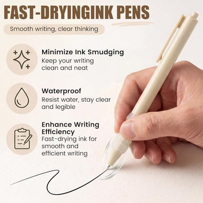 Dunzoom 13 Pack 0.5mm Black Ink Gel Pens 1.0mm Ballpoint Pen Retractable Fine Point Neutral Pens Bulk Quick Dry Smooth Writing for Back to School Office Supplies Note Taking Meeting(Beige) - color: Beige