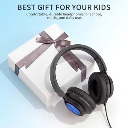 AILIHEN A8 Headphones Wired for School Students Kids K-12 Classroom，Adjustable, Foldable, Over-Ear Headsets with Microphone HD Stereo Sound 3.5mm Jack for Chromebook (Blue)