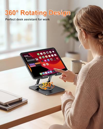 Tablet Stand for iPad, Aluminum iPad Stand for Desk | 360° Rotating, Compatible with 4.7-12.9" iPad, Foldable, for Tablet, Kindle, Galaxy Tab, Black - color: Black