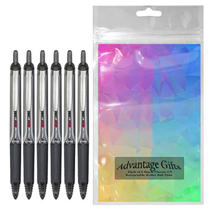 Precise V5 RT Retractable Rolling Ball Pens, Extra Fine Point (.5mm), Black Ink, 6-pk; Premium Comfort Grip, include with Plastic Reusable Pouch - color: Black, size: 1 Count (Pack of 6)