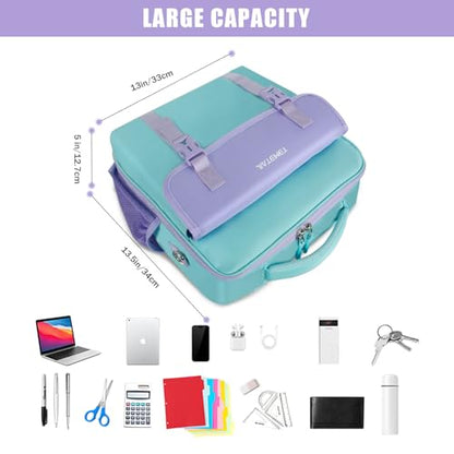 3 Ring Zipper Binder Bag for 700+ Sheets Capacity Detachable Backpack Straps & Shoulder 14 Inch Laptop for School and Office (Light Blue)