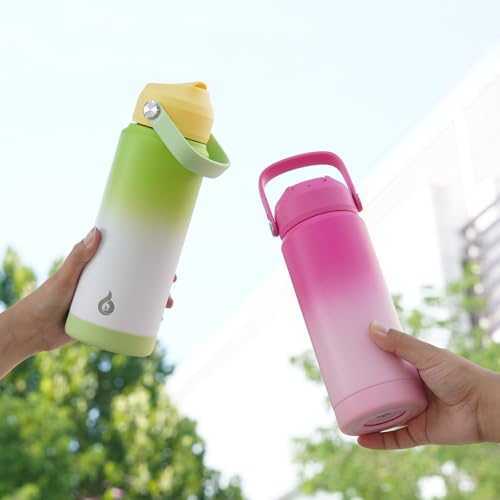 BJPKPK Insulated Water Bottle with Straw Lid, 18oz Thermo Water Bottles with Soft Nozzle, Flex Handle & Non-slip Boot, BPA Free Leak Proof Stainless Steel Metal Thermo, Tumblers, Cups,Cherry - color: Cherry, size: 18 Ounces
