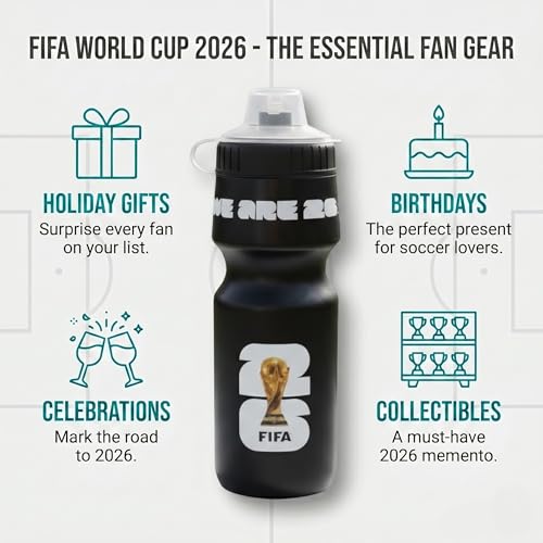 Official FIFA World Cup 2026 Edition 24oz Refillable Squeeze Water Bottle - color: Black