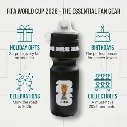 Official FIFA World Cup 2026 Edition 24oz Refillable Squeeze Water Bottle - color: Black