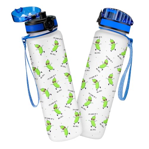 Pickle Water Bottle 32oz with Time Marker, I’m Kind of a Big Dill, Motivational Water Tracker Bottle for Daily Hydration, Pickles Plastic Sports Bottle, Birthday Gifts for Women - color: Green White