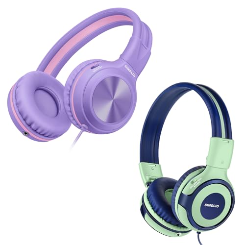SIMOLIO Stereo Wired Headphones Teens Adult Kid Youth w/Mic & Volume Control & Volume Limited & Share Port & 3.5mm Jack, Safe Volume Durable Foldable Headset for Online School Gaming PC Laptop Travel
