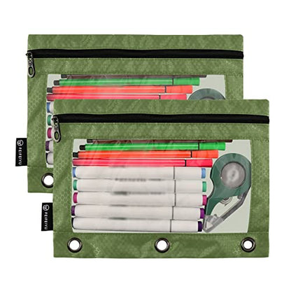 Binder Pouches,Dark Olive Green Pencil Pouch for 3 Ring Binder 2 Pack Clear Pencil Bag with Zipper for Office School Supplies - color: Dark Olive Green