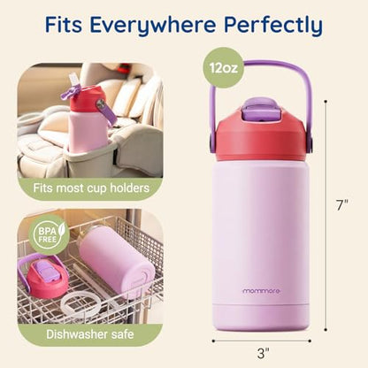 Mommore Kids Insulated Water Bottle with Soft Rubber Handle, 12oz Stainless Steel Thermos with Straw Lid, Leak Proof, Easy to Clean Design, Vacuum Small Canteen for School Boys Girls, Mermaid-1 Pc - color: Mermaid