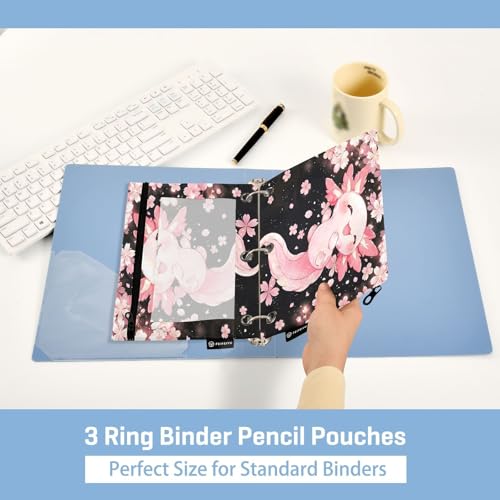 2 Pack Pencil Pouch for 3 Ring Binder Axolotl Cherry Blossom Pencil Case Pouch with Clear Window Zipper Binder Pencil Pouches Pen Bag for Office School Supplies - color: Axolotl Cherry Blossom